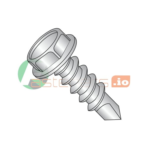 Newport Fasteners Self-Drilling Screw, #6 x 5/8 in, Plain 18-8 Stainless Steel Flange Hex Head External Hex Drive 162926 - main